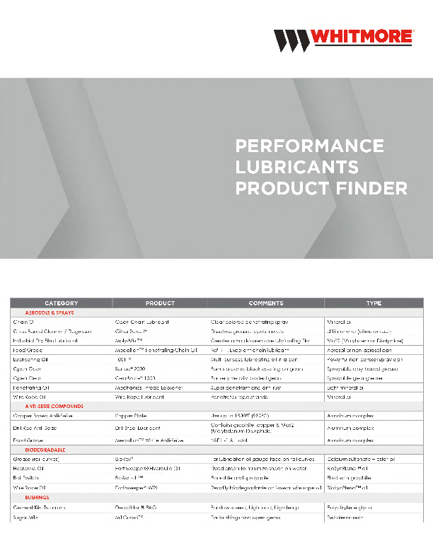 Whitmore Lubricants Product Finder Brochure